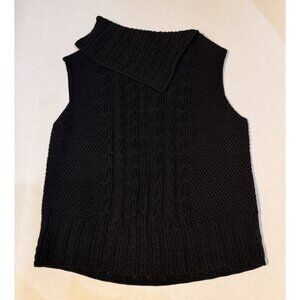 Weekend Max Mara Sleeveless Cable Knit Pullover Cotton Gilet Split Turtleneck